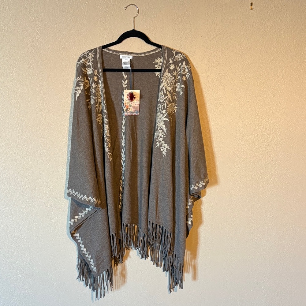 Johnny Was Brown Cashmere Lennon Embroidered Cape